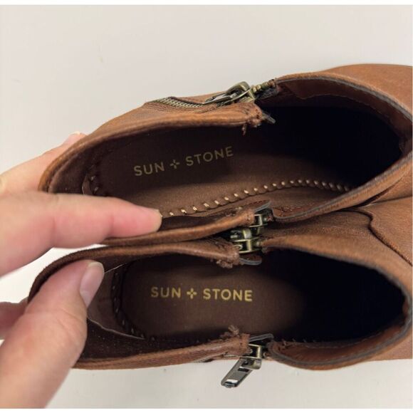 Sun + Stone Ankle Boots Size 6 Brown Double Zip Almond Toe Cushioned NEW - Picture 6 of 8